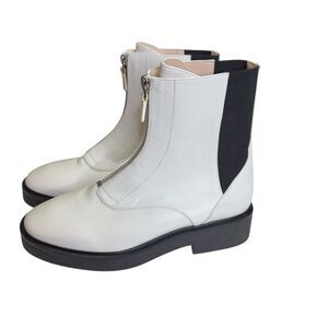 Stuart Weitzman Lodge Zip Combat Leather Bootie Women’s Size 7 White Gentle Used